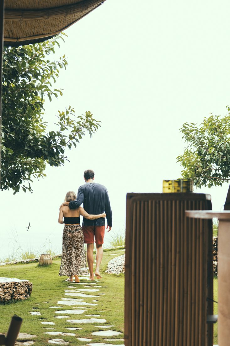 A couple walking together outdoors